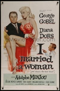 7b383 I MARRIED A WOMAN 1sh 1958 artwork of sexiest Diana Dors sitting in George Gobel's lap!