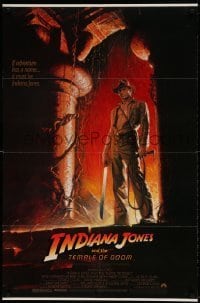 7b395 INDIANA JONES & THE TEMPLE OF DOOM 1sh 1984 art of Ford by Bruce Wolfe, white borders!