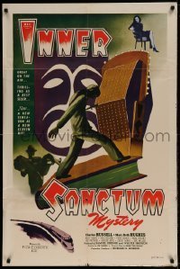 7b396 INNER SANCTUM 1sh 1948 really cool art of murdered man standing on book by radio microphone!