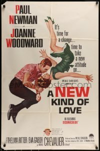 7b566 NEW KIND OF LOVE 1sh 1963 Paul Newman loves Joanne Woodward, great romantic image!