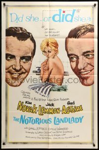7b580 NOTORIOUS LANDLADY 1sh 1962 art of sexy Kim Novak between Jack Lemmon & Fred Astaire!