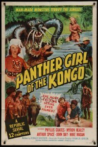 7b608 PANTHER GIRL OF THE KONGO 1sh 1955 Phyllis Coates, man-made monsters terrify the jungle!