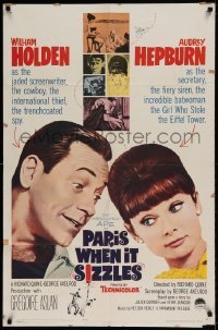 7b611 PARIS WHEN IT SIZZLES 1sh 1964 close-up of pretty Audrey Hepburn & William Holden!