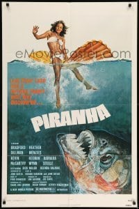 7b620 PIRANHA 1sh 1978 Roger Corman, great art of man-eating fish & sexy girl by John Solie!