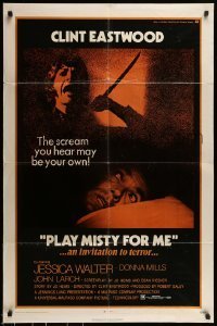 7b625 PLAY MISTY FOR ME 1sh 1971 classic Clint Eastwood, crazy stalker with knife!