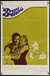7b640 PRETTY POISON 1sh 1968 cool artwork of psycho Anthony Perkins & crazy Tuesday Weld!