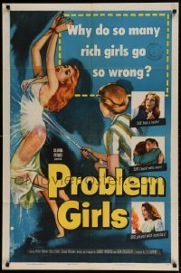 7b644 PROBLEM GIRLS 1sh 1953 classic image of tied up scantily clad bad rich girl being hosed down!
