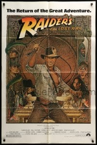 7b659 RAIDERS OF THE LOST ARK 1sh R1980s great art of adventurer Harrison Ford by Richard Amsel!