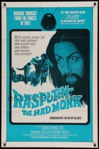 7b665 RASPUTIN THE MAD MONK int'l 1sh 1966 close up of crazed Christopher Lee, wacky beard offer!