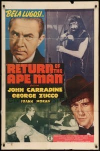 7b680 RETURN OF THE APE MAN 1sh 1944 Bela Lugosi, John Carradine, monster stalks the city streets!