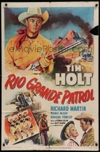 7b690 RIO GRANDE PATROL 1sh 1950 great artwork of Tim Holt holding rifle by train!
