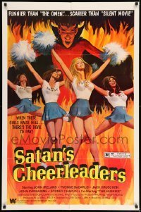 7b719 SATAN'S CHEERLEADERS 1sh 1977 great artwork of sexy girls with pompoms & the Devil himself!