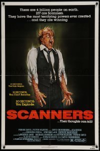 7b721 SCANNERS 1sh 1981 David Cronenberg, in 20 seconds your head explodes, cool art by Joann!