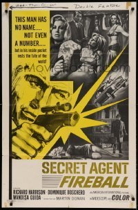 7b733 SECRET AGENT FIREBALL 1sh 1966 Bond rip-off, the man with no name, not even a number!