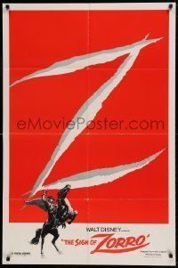 7b754 SIGN OF ZORRO 1sh R1978 Walt Disney, art of masked hero Guy Williams on horseback & giant Z!