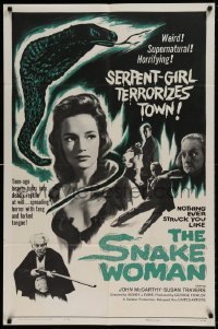 7b775 SNAKE WOMAN 1sh 1961 sexy serpent-girl Susan Travers terrorizes town, cool art!