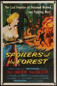 7b792 SPOILERS OF THE FOREST 1sh 1957 Vera Ralston in the last frontier of untamed women, cool art!