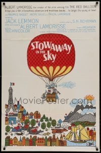 7b806 STOWAWAY IN THE SKY 1sh 1962 from Albert Lamorisse of Red Balloon fame, cool art by Einsel!