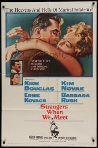 7b808 STRANGERS WHEN WE MEET 1sh 1960 Kirk Douglas embracing Kim Novak, who is not his wife!