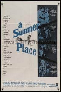 7b815 SUMMER PLACE 1sh R1963 Sandra Dee & Troy Donahue in young lovers classic, cool cast montage!