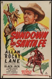 7b818 SUNDOWN IN SANTA FE 1sh 1948 great art of cowboy Allan Rocky Lane, Black Jack!