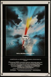 7b820 SUPERMAN 1sh 1978 D.C. comic book hero Christopher Reeve, cool Bob Peak logo art!