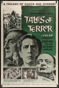 7b841 TALES OF TERROR 1sh 1962 great close images of Peter Lorre, Vincent Price & Basil Rathbone!