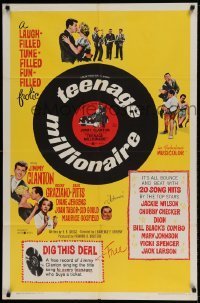 7b848 TEENAGE MILLIONAIRE 1sh 1961 Jimmy Clanton, free record for every teenager who buys a ticket!