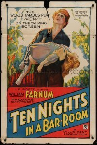 7b851 TEN NIGHTS IN A BARROOM style B 1sh 1931 cool artwork of Farnum carrying little girl!
