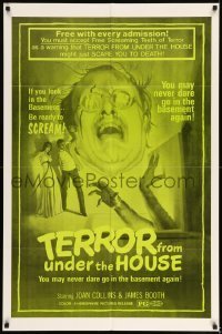 7b852 TERROR FROM UNDER THE HOUSE 1sh 1976 basement, be ready to SCREAM, artwork by Gignilliat!