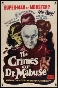 7b858 TESTAMENT OF DR. MABUSE 1sh R1953 Fritz Lang's psychotic criminal genius!