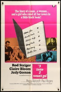 7b882 THREE INTO TWO WON'T GO int'l 1sh 1969 Rod Steiger, Claire Bloom, Judy Geeson