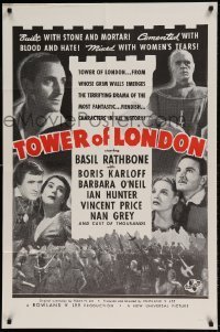 7b909 TOWER OF LONDON military 1sh R1960s images of executioner Boris Karloff Basil Rathbone, rare!