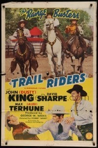 7b911 TRAIL RIDERS 1sh 1943 cowboys Dusty King & Max Terhune are The Range Busters!