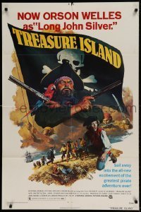 7b914 TREASURE ISLAND 1sh 1972 great artwork of Orson Welles as pirate Long John Silver!