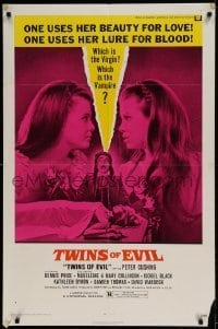 7b922 TWINS OF EVIL 1sh 1972 one uses her beauty for love, one uses her lure for blood, vampires!
