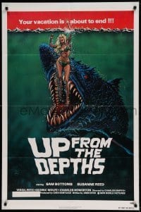 7b933 UP FROM THE DEPTHS 1sh 1979 wild horror artwork of giant killer fish by William Stout!