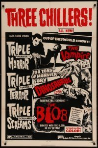 7b939 VAMPIRE/DINOSAURUS/BLOB 1sh 1971 B movie chiller horror triple bill!