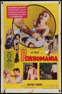7b945 VIOLENT MIDNIGHT 1sh R1964 Psychomania, an earthy wicked shocker about unnatural emotions!