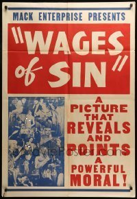 7b950 WAGES OF SIN 1sh R1940s a picture that reveals & points a powerful moral, odd nude montage!