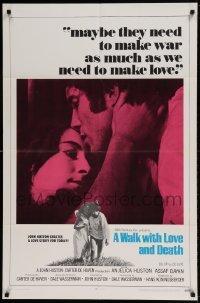 7b952 WALK WITH LOVE & DEATH int'l 1sh 1969 John Huston, Anjelica Huston romantic close up!