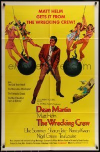 7b990 WRECKING CREW 1sh 1969 McGinnis art of Dean Martin as Matt Helm with sexy spy babes!