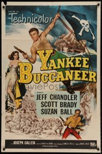7b991 YANKEE BUCCANEER 1sh 1952 cool art of barechested pirate Jeff Chandler swinging on rope w/gun