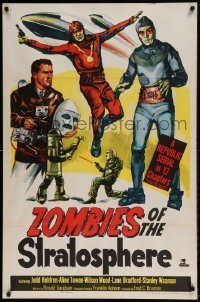 7b999 ZOMBIES OF THE STRATOSPHERE 1sh 1952 Republic serial, great art of aliens with guns!