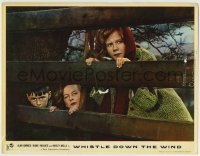 7c964 WHISTLE DOWN THE WIND English LC 1961 Hayley Mills & kids peeking through fence, Bryan Forbes