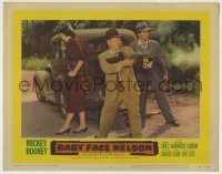 7c047 BABY FACE NELSON LC #4 1957 great image of gangster Mickey Rooney with Tommy gun by car!