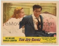 7c086 BIG CLOCK LC #6 1948 close up of pretty Rita Johnson & rumpled Ray Milland on couch!