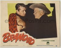 7c128 BRANDED LC #6 1950 c/u of Charles Bickford glaring at wounded cowboy Alan Ladd!