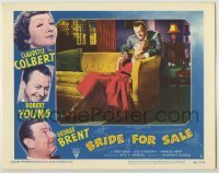 7c132 BRIDE FOR SALE LC #2 1949 great image of Robert Young leaning over Claudette Colbert on couch!