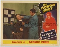 7c208 CRIMSON GHOST chap 1 LC 1946 Charles Quigley punching bad guy, great border image, Atomic Peri